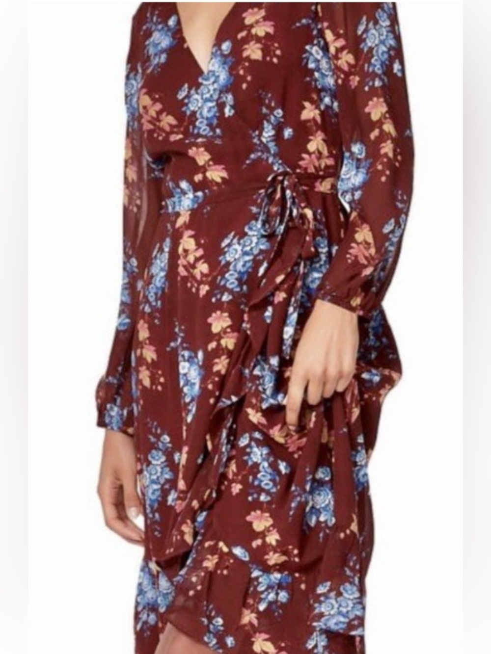 PAIGE Deep Floral Silk Wrap Dress Feminine Ditsy Ethereal Print
